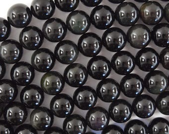 Natural Rainbow Black Obsidian Round Beads 15&quot; Strand 3mm 4mm 6mm 8mm 10mm 12mm