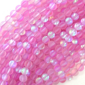 Matte Magenta Mystic Aura Quartz Round Beads Gemstone 15" Strand 6mm 8mm 10mm