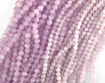 AA Natural Micro Faceted Light Purple Kunzite Round Beads 15.5" Strand 3mm 4mm