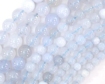Natural Light Blue Chalcedony Round Beads Gemstone 15" Strand 6mm 8mm 10mm