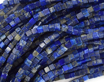 4mm natural blue lapis lazuli cube beads 15.5" strand