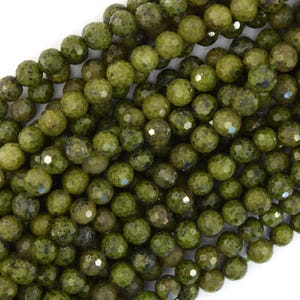 Natural Faceted Green Epidote Pyrite Inclusion Round Beads 15&quot; 6mm 8mm 10mm 12mm