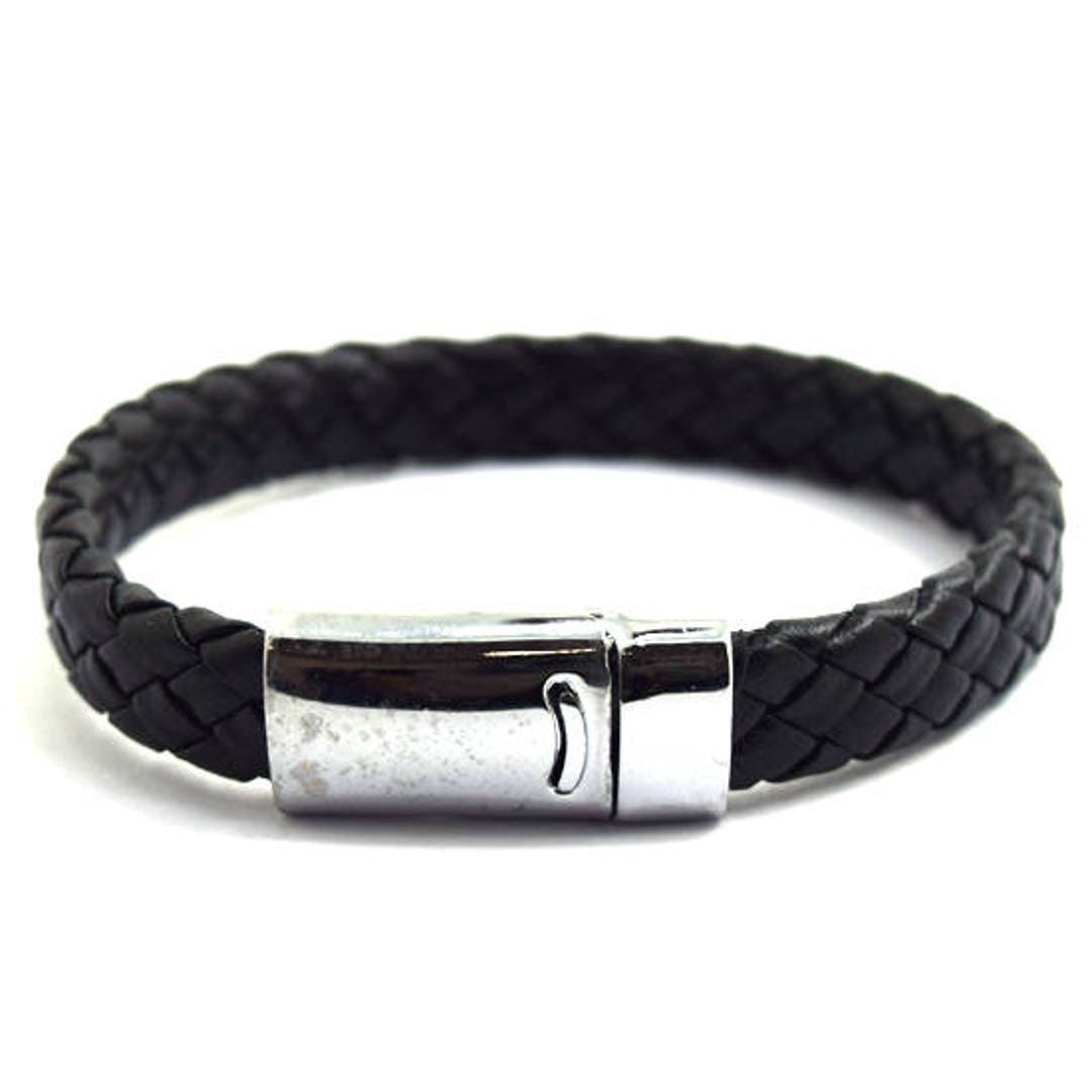 9mm Black Braided Leather Steel Magnetic Clasp Bracelet 36374 - Etsy