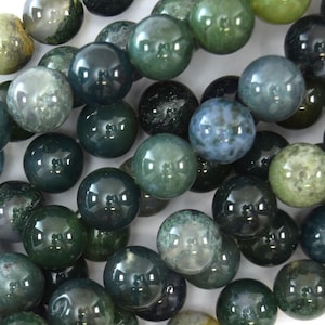 Natural Green Moss Agate Round Beads Gemstone 15&quot; Strand 4mm 6mm 8mm 10mm 12mm