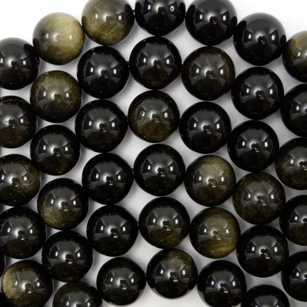 Natural Black Gold Obsidian Round Beads 15.5" Strand 4mm 6mm 8mm 10mm 12mm