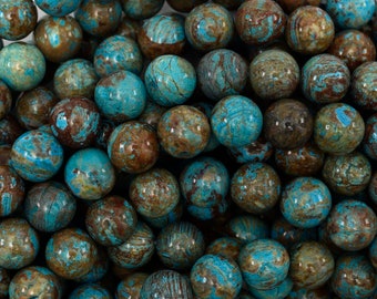 8mm brown blue turquoise round beads 15.5" strand