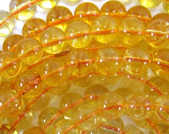 8mm yellow citrine round beads 15" strand