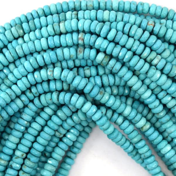 4mm faceted blue turquoise rondelle beads 15.5" strand