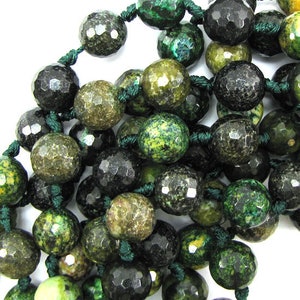14mm faceted brown green jasper round beads 14&quot; strand