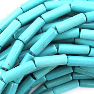 13mm blue turquoise tube beads 15" strand S1