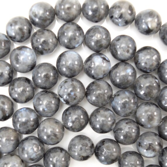 10MM LARVIKITE GEMSTONE GREY BLACK FACETED ROUND 10MM LOOSE BEADS 15/"