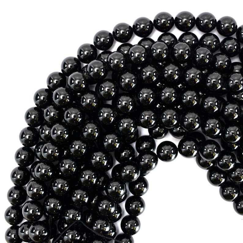 Perles rondes en tourmaline noire naturelle AA 15,5 po. fil 4 mm 6 mm 8 mm 10 mm 12 mm image 4