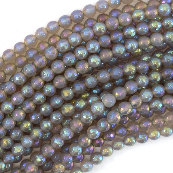 Mystic Titanium Faceted Gray Agate Round Beads 15" Strand 6mm 8mm 10mm