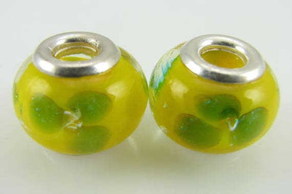 Perles Artisanales Pâte De Verre – Lot De 24 Jaune Et Vert, Façon Murano, Fait Main
