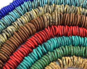 10 mm - 18 mm abgestufte türkisfarbene Scheibenknopfperle 15.5"Blau Braun Grün Rot