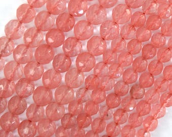 Faceted Cherry Quartz Round Beads Gemstone 15" Strand 6mm 8mm 10mm