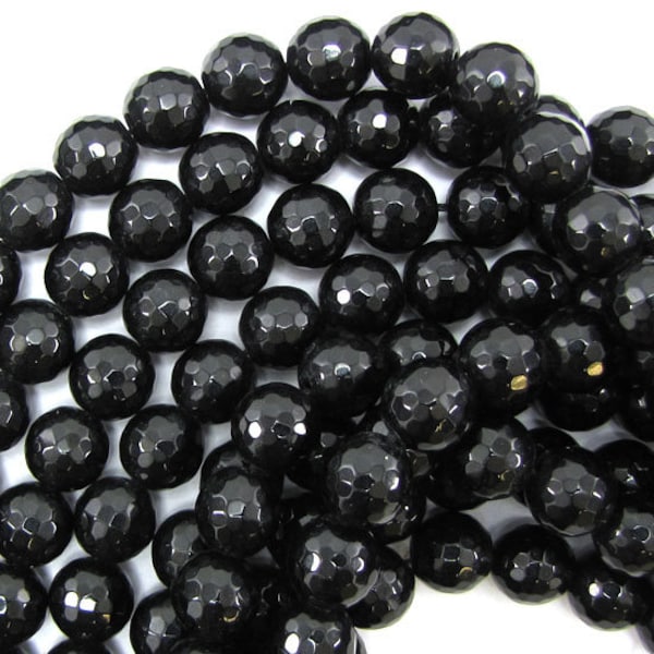 Faceted Black Onyx Round Beads Gemstone 15" Strand 2mm 3mm 4mm 6mm 8mm 10mm 12mm