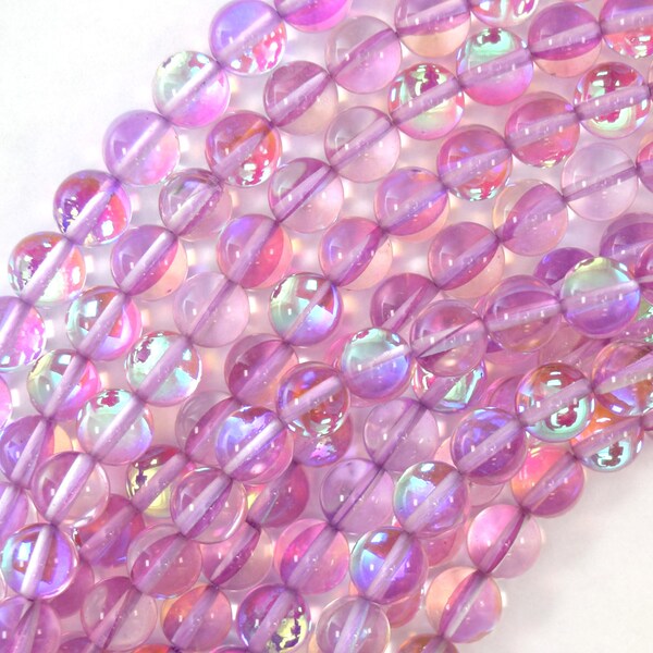 8mm rainbow light purple quartz round beads 15.5" strand 40946