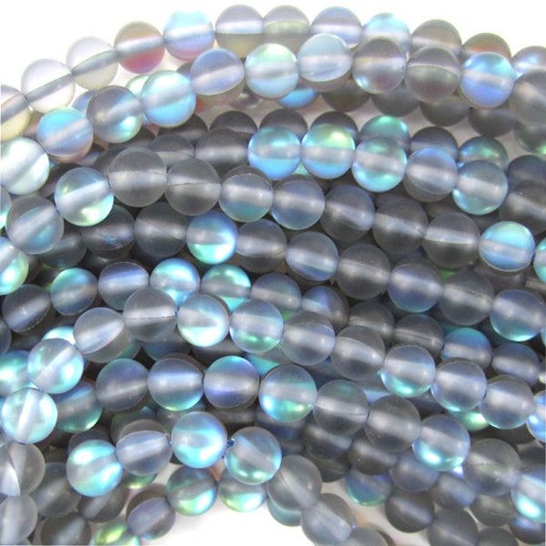 Matte Blue Gray Mystic Aura Quartz Round Beads 15" Strand 6mm 8mm 10mm 12mm