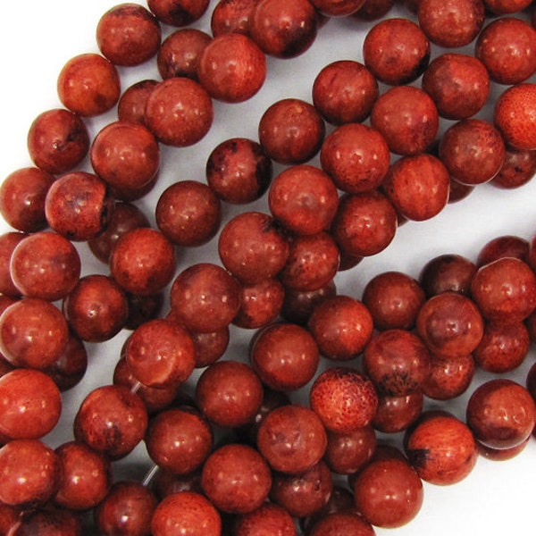 8mm red sponge coral round beads 15.5" strand 10746