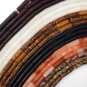 4 mm x 13 mm 天然アソートジェムストーンチューブシリンダービーズ 15インチストランド