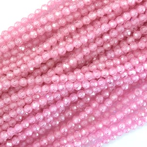 Facettierte Rosa CZ Zirkonia Runde Perlen 15 &quot;Strang 3mm 4mm