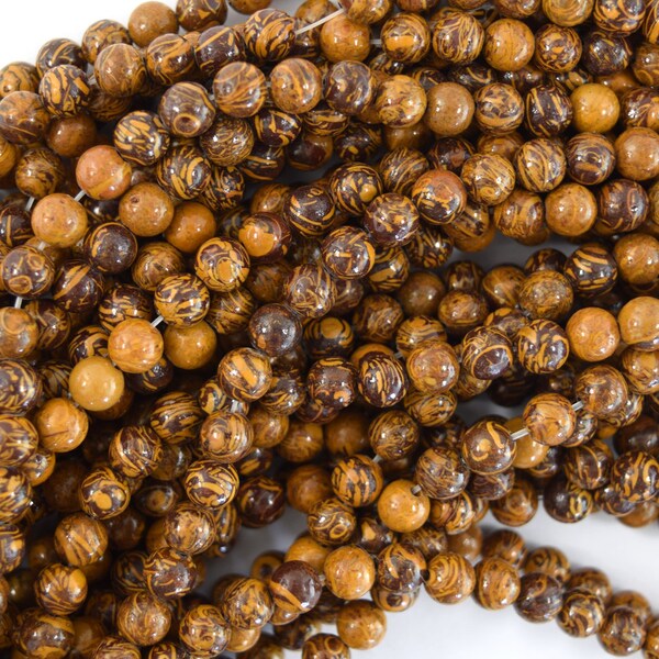 Natural Brown Mariam Elephant Skin Jasper Round Beads 15" Strand 6mm 8mm 10mm