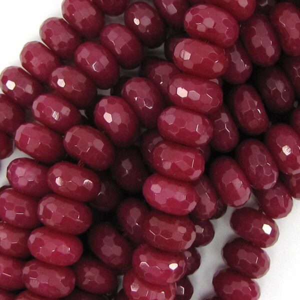 Faceted Ruby Red Jade Rondelle Button Beads 15" Strand 3mm 4mm 6mm 8mm 10mm