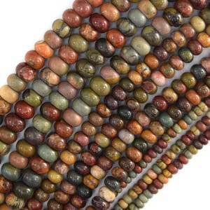 Natural Red Creek Picasso Jasper Rondelle Button Beads 15.5" Strand 4mm 6mm 8mm