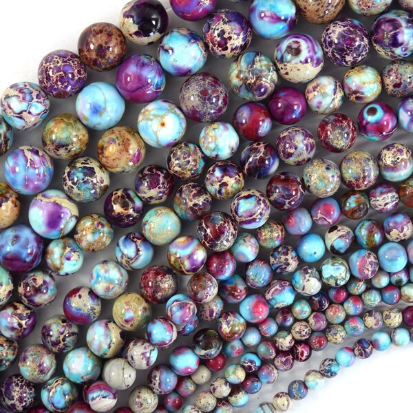 Galaxy Purple Blue Sea Sediment Jasper Round Beads 15.5" 4mm 6mm 8mm 10mm S2