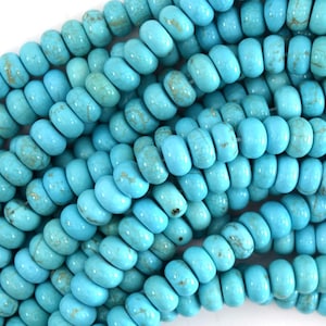 Blue Turquoise Rondelle Button Beads Gemstone 15.5&quot; Strand 4mm 6mm 8mm