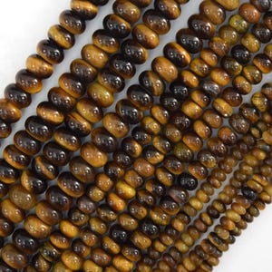 Natural Tiger Eye Rondelle Button Beads Gemstone 15" Strand 4mm 6mm 8mm
