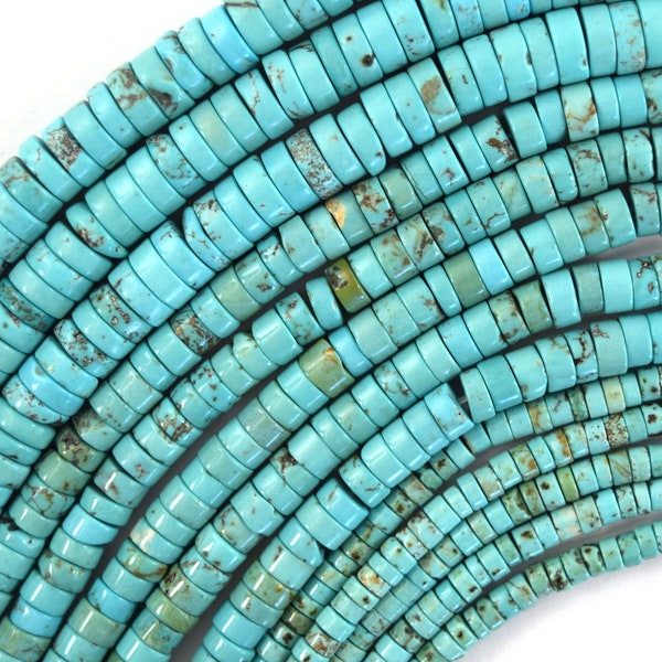 Greenish Blue Turquoise Heishi Disc Beads Gemstone 15" Strand 4mm 6mm 8mm