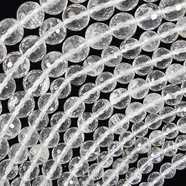 Natural Faceted Clear Crystal Quartz Round Beads 15" Strand 6mm 8mm 10mm