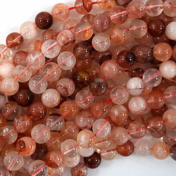 Natural Red Phantom Quartz Round Beads Gemstone 15.5" Strand 6mm 8mm 10mm