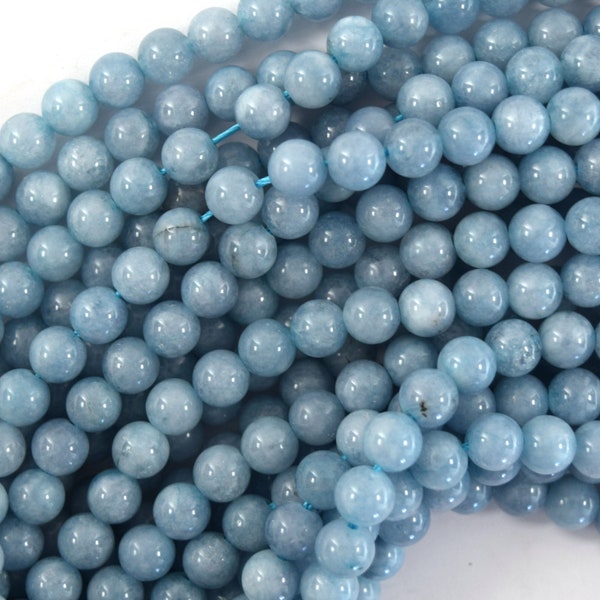 Blue Aquamarine Quartz Round Beads Gemstone 15" Strand 6mm 8mm 10mm 12mm