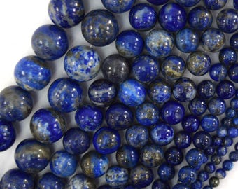 Cuentas redondas de lapislázuli azul natural, tira de 15", 4 mm, 6 mm, 8 mm, 10 mm y 12 mm