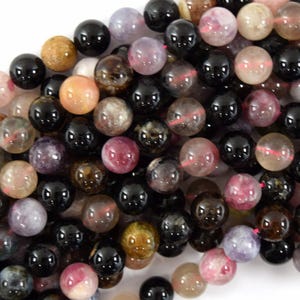 Natural Watermelon Tourmaline Round Beads 15.5&quot; Strand 4mm 6mm 8mm 10mm S1