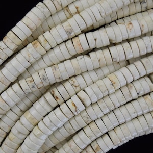 White Turquoise Heishi Disc Beads Gemstone 15.5&quot; Strand 4mm 6mm 8mm