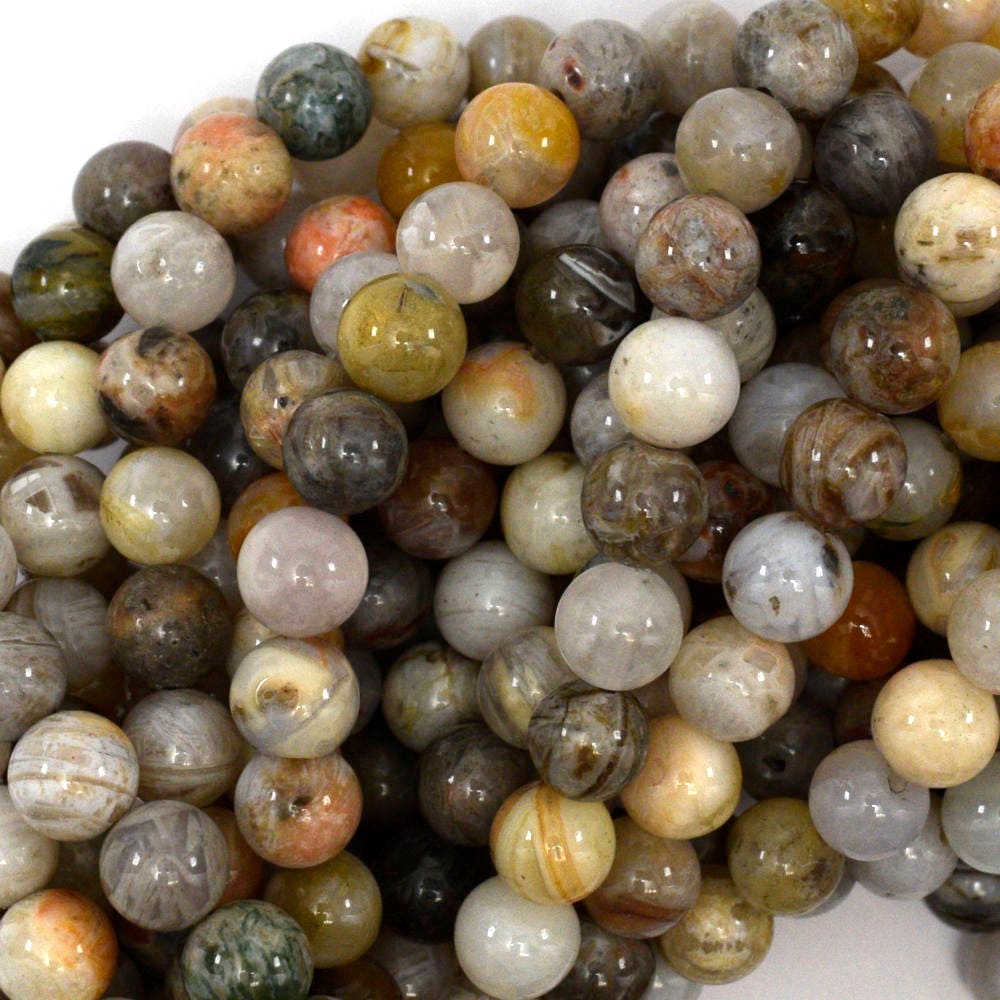 8mm Natural Bamboo Leaf Agate Round Beads 15 Strand Etsy