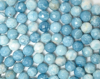 Perles rondes en quartz larimar bleu à facettes de 8 mm sur fil de 15 po