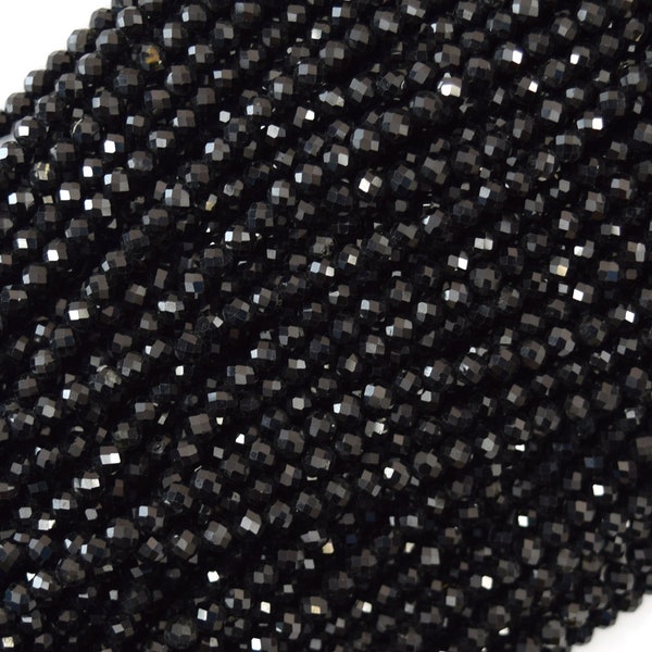 AA Natural Faceted Black Tourmaline Round Beads 15" Strand 3mm 4mm 6mm 8mm