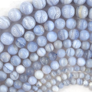 Natural Blue Lace Agate Round Beads Gemstone 15.5&quot; Strand 4mm 6mm 8mm 10mm 12mm S1
