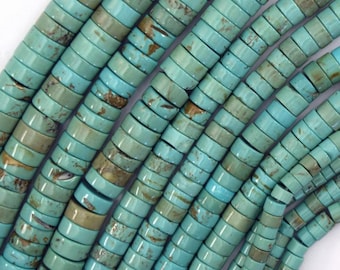 Greenish Blue Turquoise Heishi Disc Beads Gemstone 15&quot; Strand 4mm 6mm 8mm
