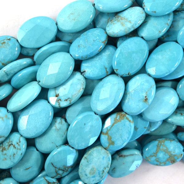 18mm faceted blue turquoise flat oval beads 15" strand