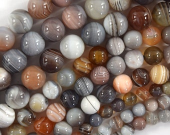 AA Natural Pink Grey Botswana Agate Round Beads 15" Strand 6mm 8mm 10mm S3