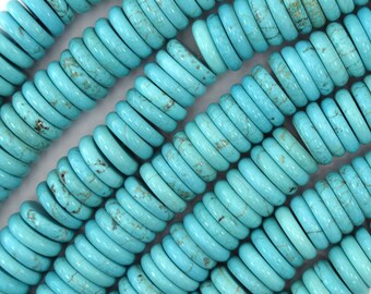 Light Blue Turquoise Rondelle Button Beads Gemstone 15.5" Strand 6mm 8mm 10mm