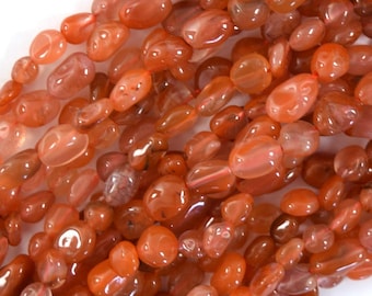 Cuentas de pepitas de guijarro de cornalina roja natural, tira de 15,5" (4 mm - 6 mm, 7 mm - 9 mm)