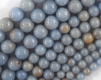 Natural Blue Angelite Round Beads Gemstone 15.5" Strand 6mm 8mm 10mm S2