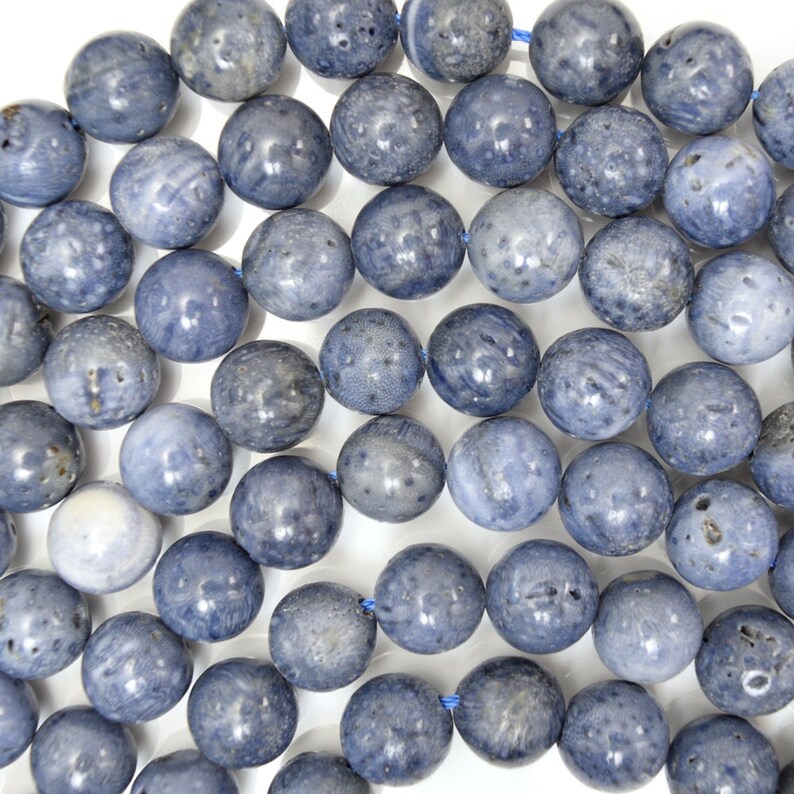 Natural Blue Sponge Coral Round Beads Gemstone 15 Strand Etsy